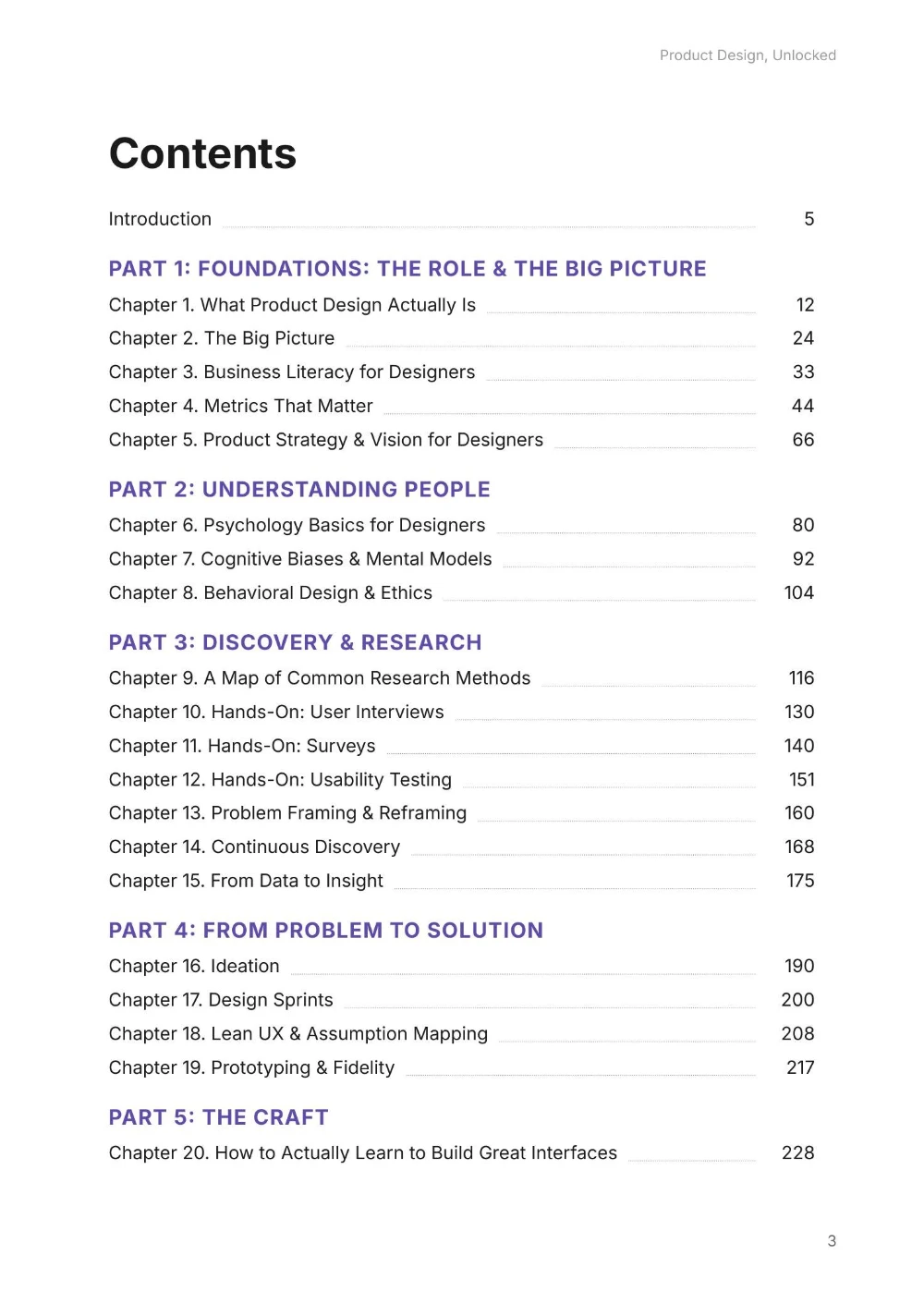 Table of contents, page 1: Introduction and Parts 1 to 5